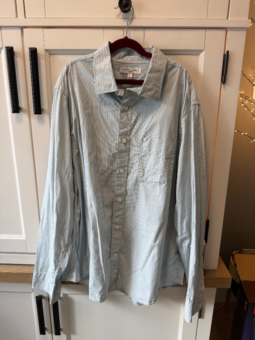 Banana Republic Standard Fit Stripe Button Down Shirt Sage Green White Men's L